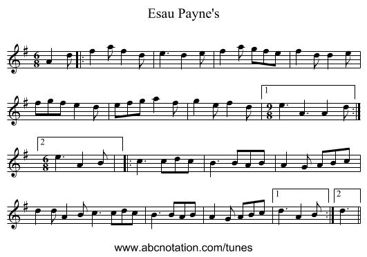 Esau Payne's - staff notation