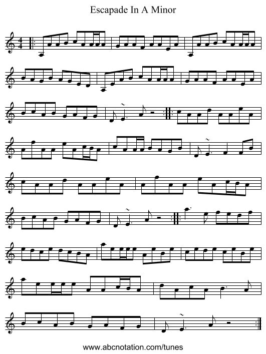 Escapade In A Minor - staff notation