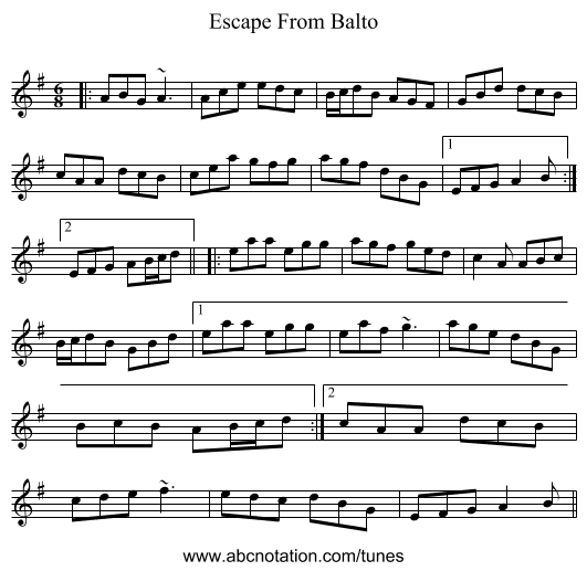 Escape From Balto - staff notation
