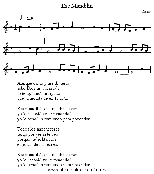 Ese Mandilín - staff notation
