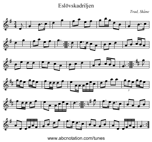 Eslövskadriljen - staff notation