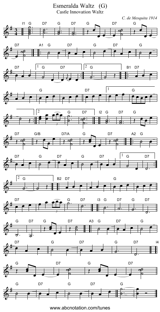 Esmeralda Waltz   (G) - staff notation