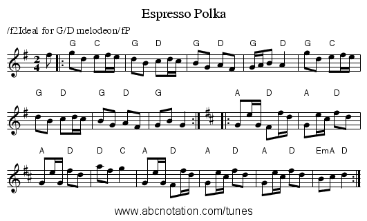 Espresso Polka - staff notation
