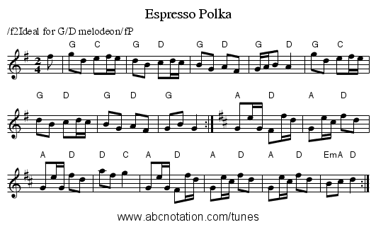 Espresso Polka - staff notation