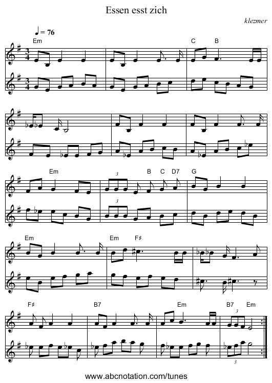 Essen esst zich - staff notation