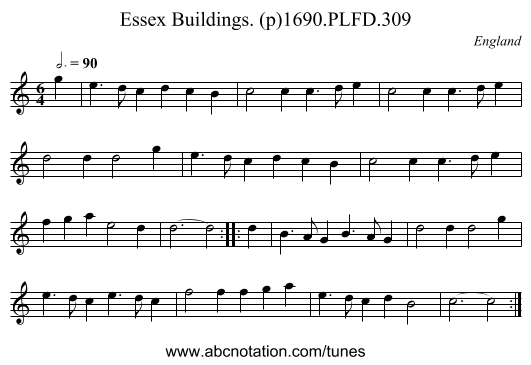 Essex Buildings. (p)1690.PLFD.309 - staff notation