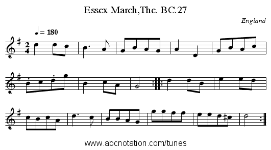 Essex March,The. BC.27 - staff notation