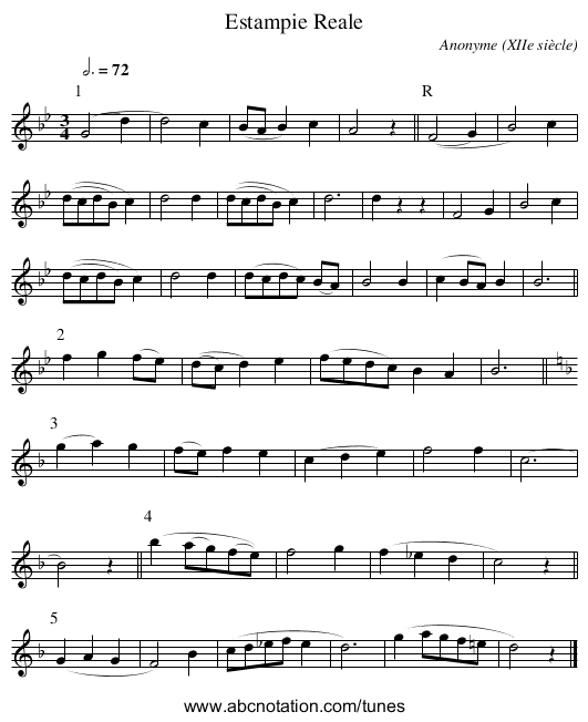 Estampie Reale - staff notation