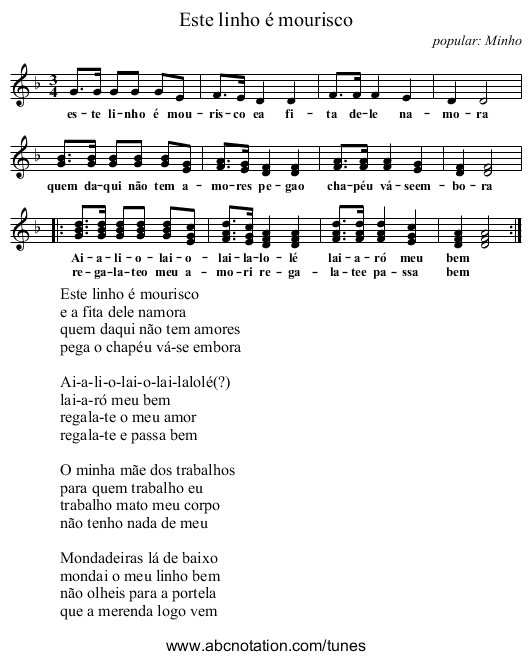 Este linho é mourisco - staff notation