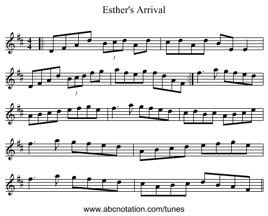 Esther's Arrival - staff notation