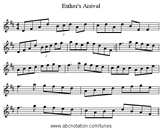 Esther's Arrival - staff notation