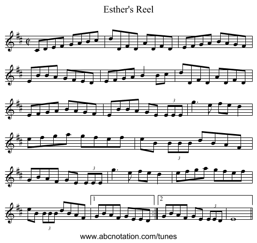 Esther's Reel - staff notation