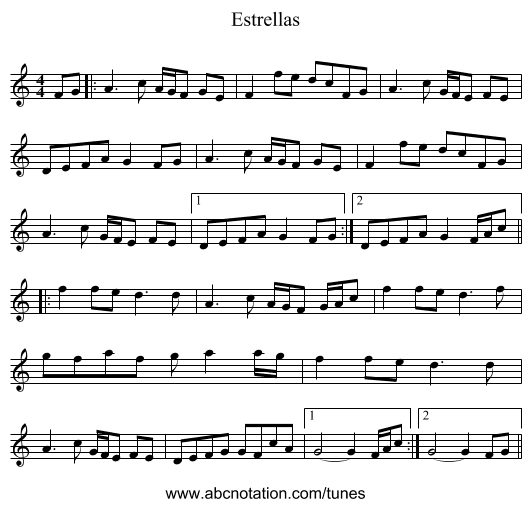Estrellas - staff notation