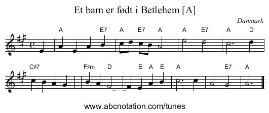 Et barn er født i Betlehem [A] - staff notation