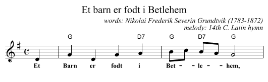 Et barn er f&oslash;dt i Betlehem - staff notation