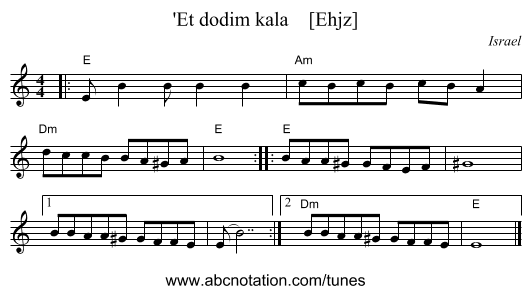 'Et dodim kala    [Ehjz] - staff notation