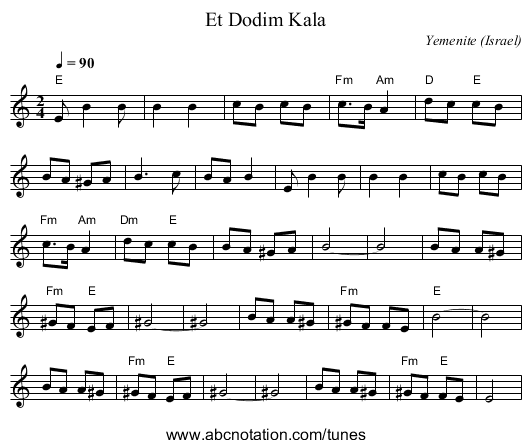 Et Dodim Kala - staff notation