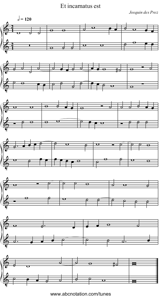 Et incarnatus est - staff notation