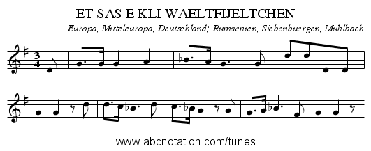 ET SAS E KLI WAELTFIJELTCHEN - staff notation