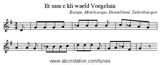 Et sass e kli waeld Voegelain - staff notation