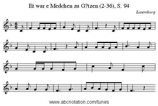 Et war e Medchen zu G?tzen (2-36), S. 94 - staff notation