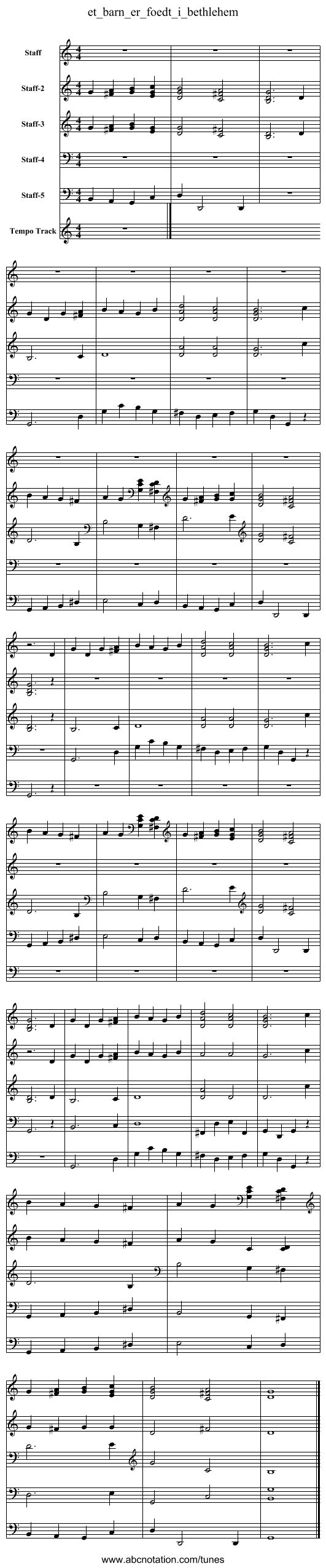 et_barn_er_foedt_i_bethlehem - staff notation
