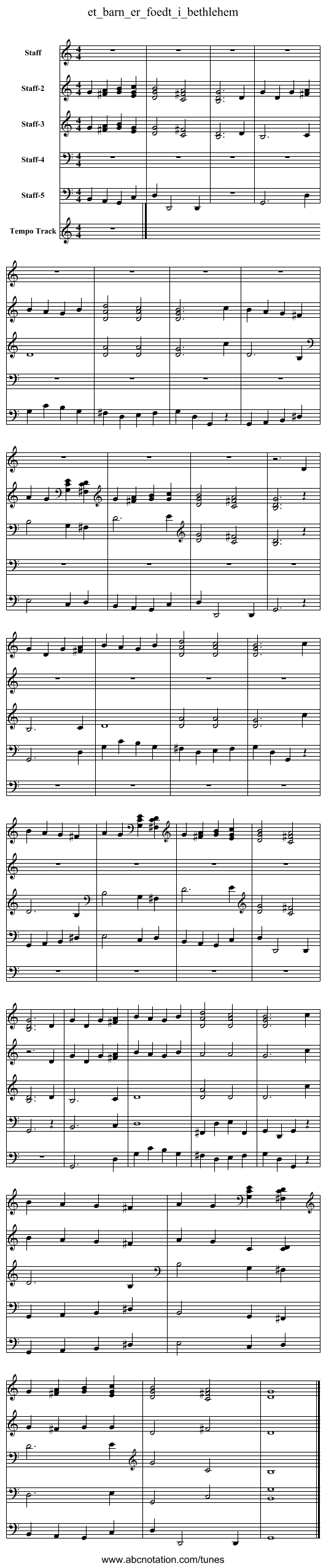 et_barn_er_foedt_i_bethlehem - staff notation