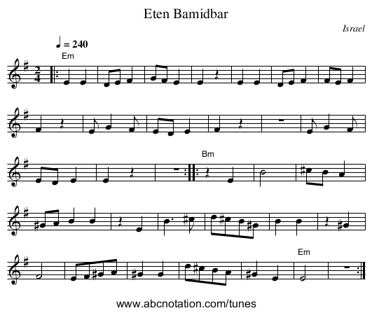 Eten Bamidbar - staff notation