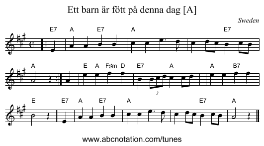 Ett barn är fött på denna dag [A] - staff notation