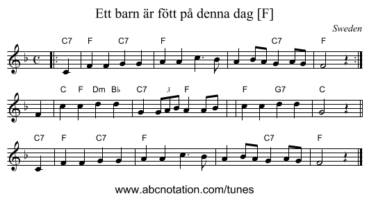 Ett barn är fött på denna dag [F] - staff notation