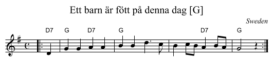 Ett barn är fött på denna dag [G] - staff notation