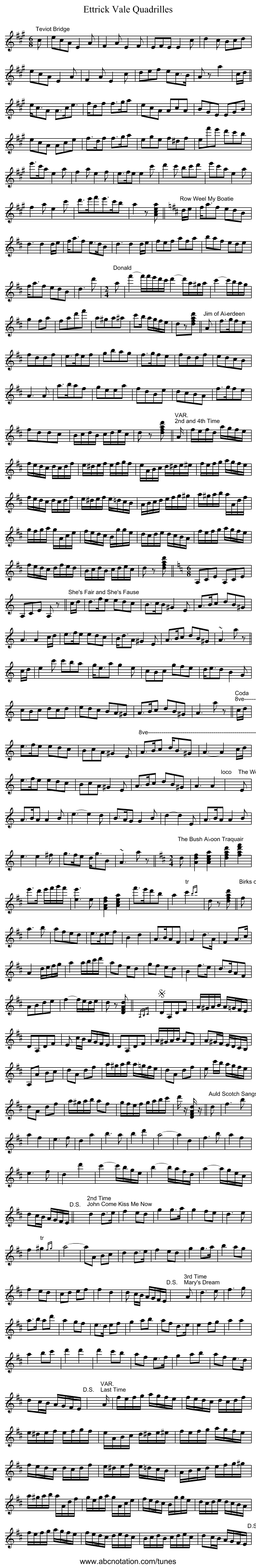 Ettrick Vale Quadrilles - staff notation