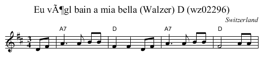 Eu vÃ¶gl bain a mia bella (Walzer) D (wz02296) - staff notation