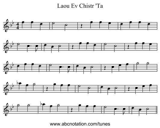 Ev Chistr 'Ta, Laou - staff notation