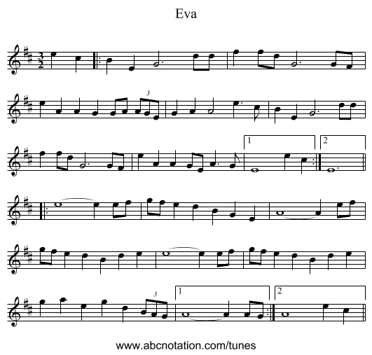 Eva - staff notation
