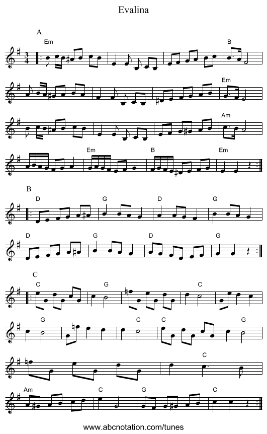 Evalina - staff notation
