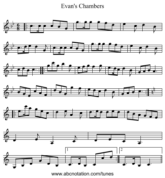 Evan's Chambers - staff notation