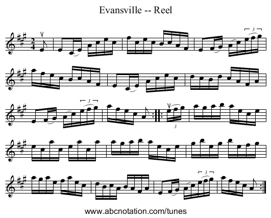 Evansville -- Reel - staff notation