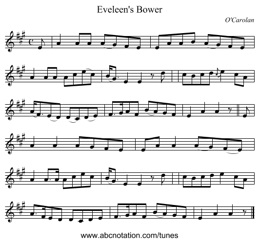 Eveleen's Bower - staff notation