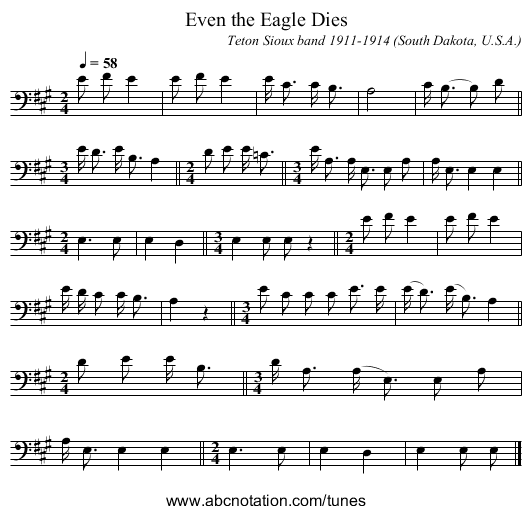 Even the Eagle Dies - staff notation