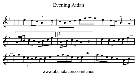 Evening Aidan - staff notation