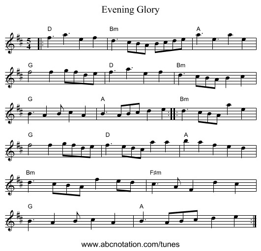 Evening Glory - staff notation