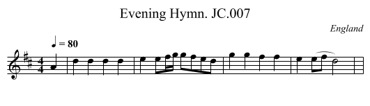 Evening Hymn. JC.007 - staff notation