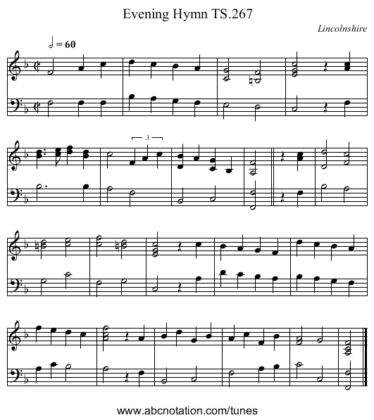 Evening Hymn TS.267 - staff notation