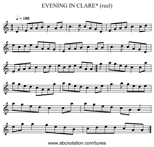 EVENING IN CLARE* (reel) - staff notation