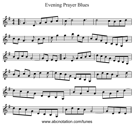 Evening Prayer Blues - staff notation