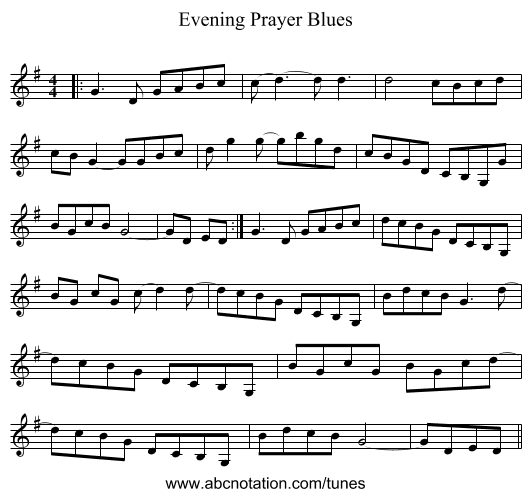 Evening Prayer Blues - staff notation