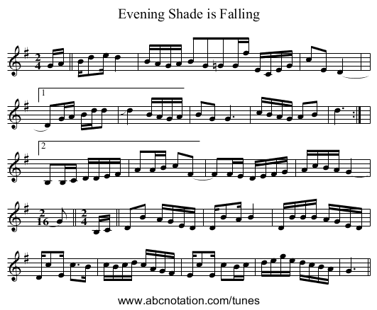Evening Shade is Falling - staff notation