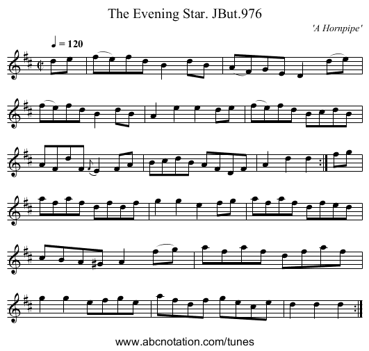 Evening Star. JBut.976, The - staff notation