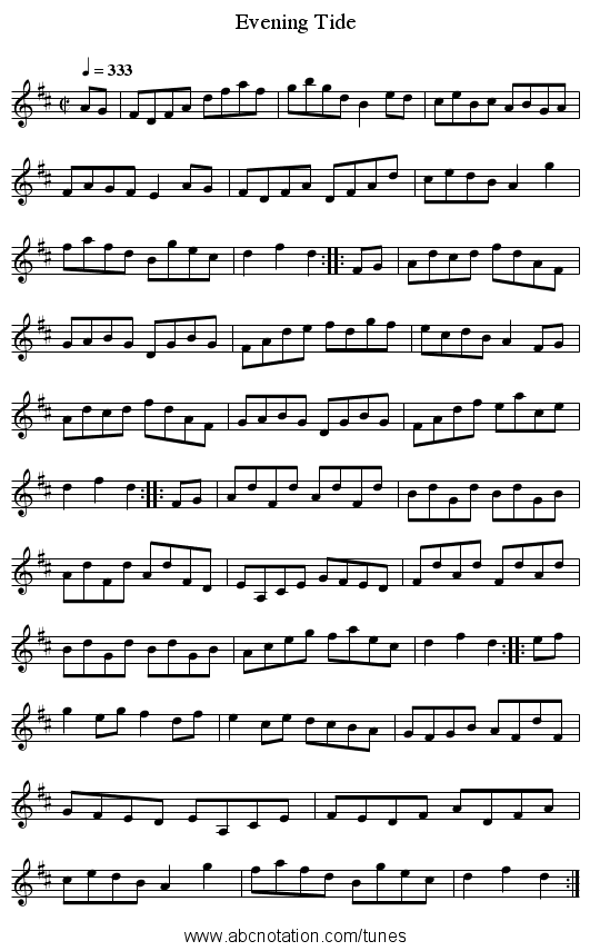 Evening Tide - staff notation